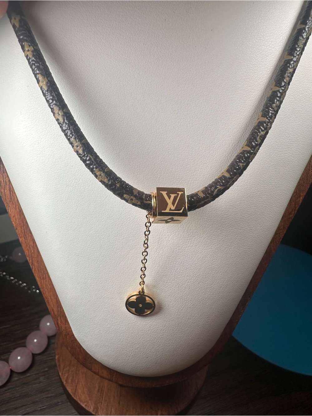 Inspired  Monogram Canvas Necklace with Gold Charm
